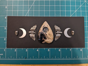 FIRST PAYMENT For Made To Order Petrified Palm Root Planchette Crystal Quartz With Death Head Moth Crescent Moon Human Skull Cuff ( YOU CHOOSE THE SIZE )