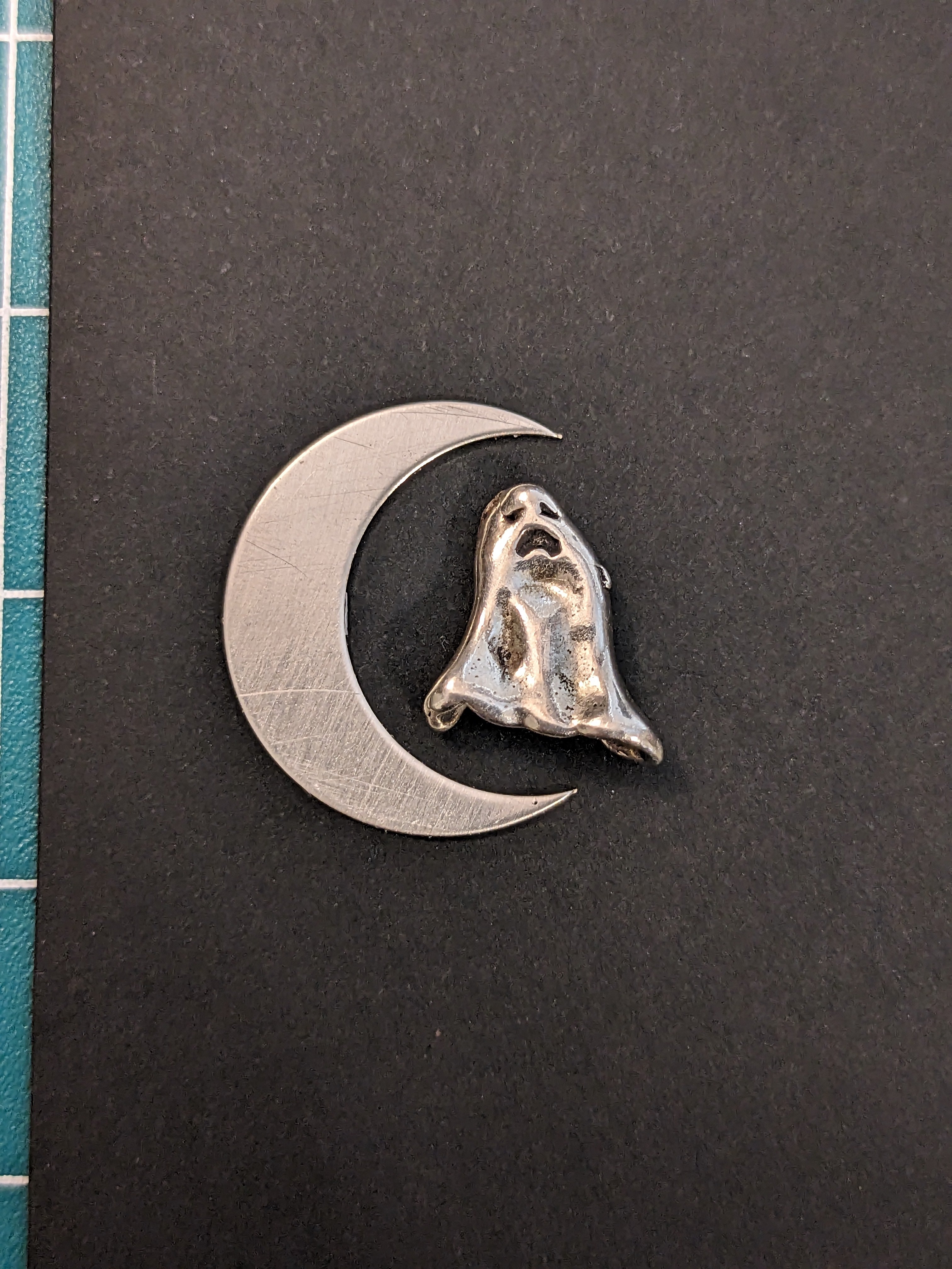 FIRST PAYMENT for CUSTOM Made To Order Halloween Night Ghost Haunting A Starry Ball Crescent Moon Border Necklace ( YOU CHOOSE THE SIZE ) or Necklace (+(1) 18 INCH STERLING SILVER CHAIN)