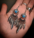 Faux Blue Turquoise Dreamcatcher Dangle Chandelier Earrings With Surgical Stainless Steel Ear Hooks
