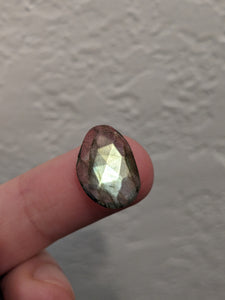 Faceted Flat Back Flashy Green Labradorite Cabochon