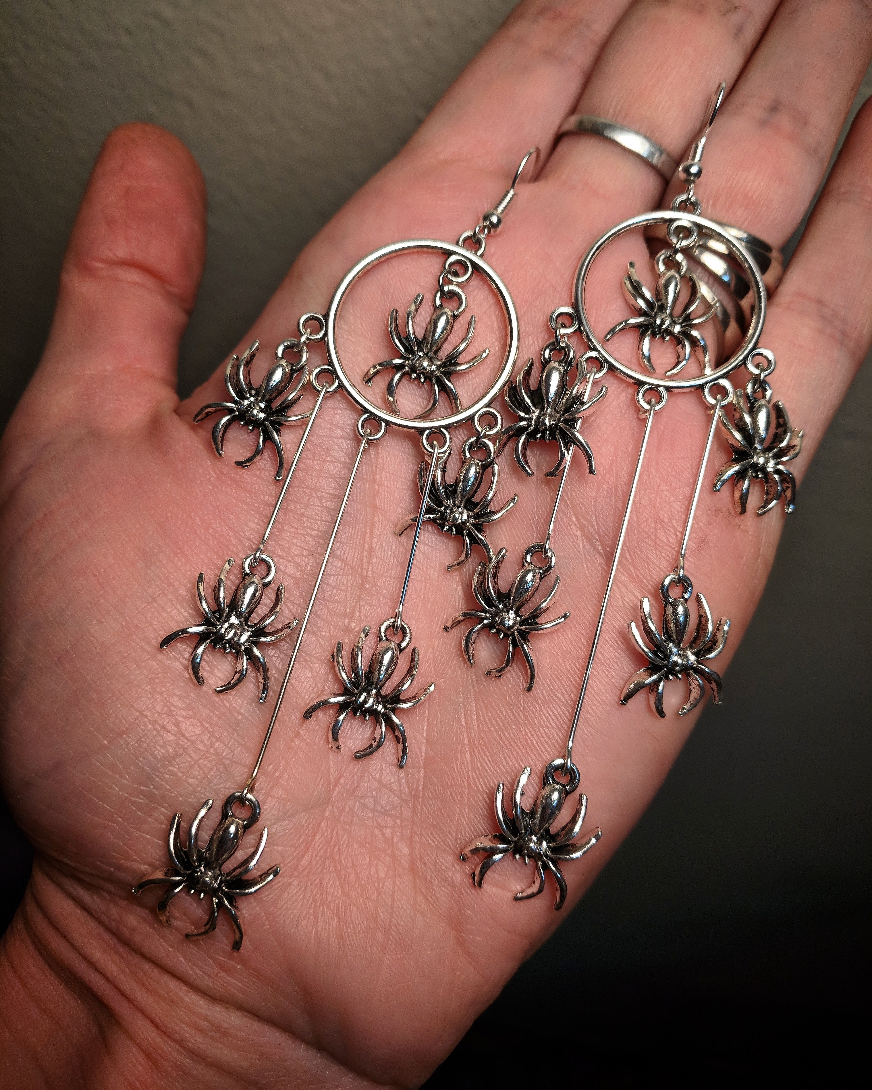 Extra Long Crawling Spider Chandelier Mixed Metal Earrings With Surgical Stainless Steel Ear Hooks