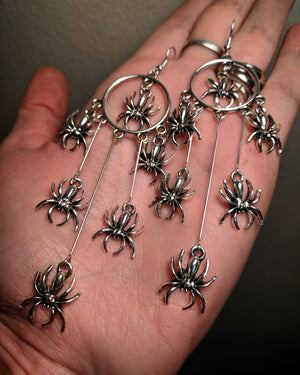 Extra Long Crawling Spider Chandelier Mixed Metal Earrings With Surgical Stainless Steel Ear Hooks