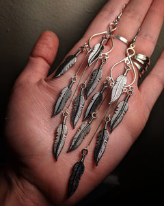 Super Long Dangle Metal Thick Feather Dreamcatcher Earrings With Surgical Stainless Steel Ear Hooks