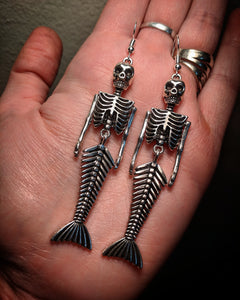 Skeleton Mermaid Statement Earrings With Surgical Stainless Steel Ear Hooks