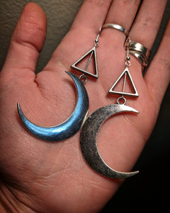 Statement Crescent Moon Triangle Earrings With Surgical Stainless Steel Ear Hooks