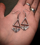 Silver Colored Bat Triangle Earrings With Surgical Stainless Steel Ear Hooks