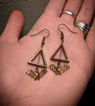 Bronze Bat Triangle Earrings With Surgical Stainless Steel Ear Hooks