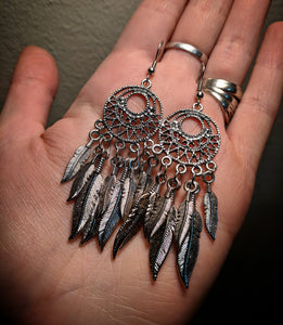 Dramatic Extra Feather Dreamcatcher Earrings With Surgical Stainless Steel Ear Hooks