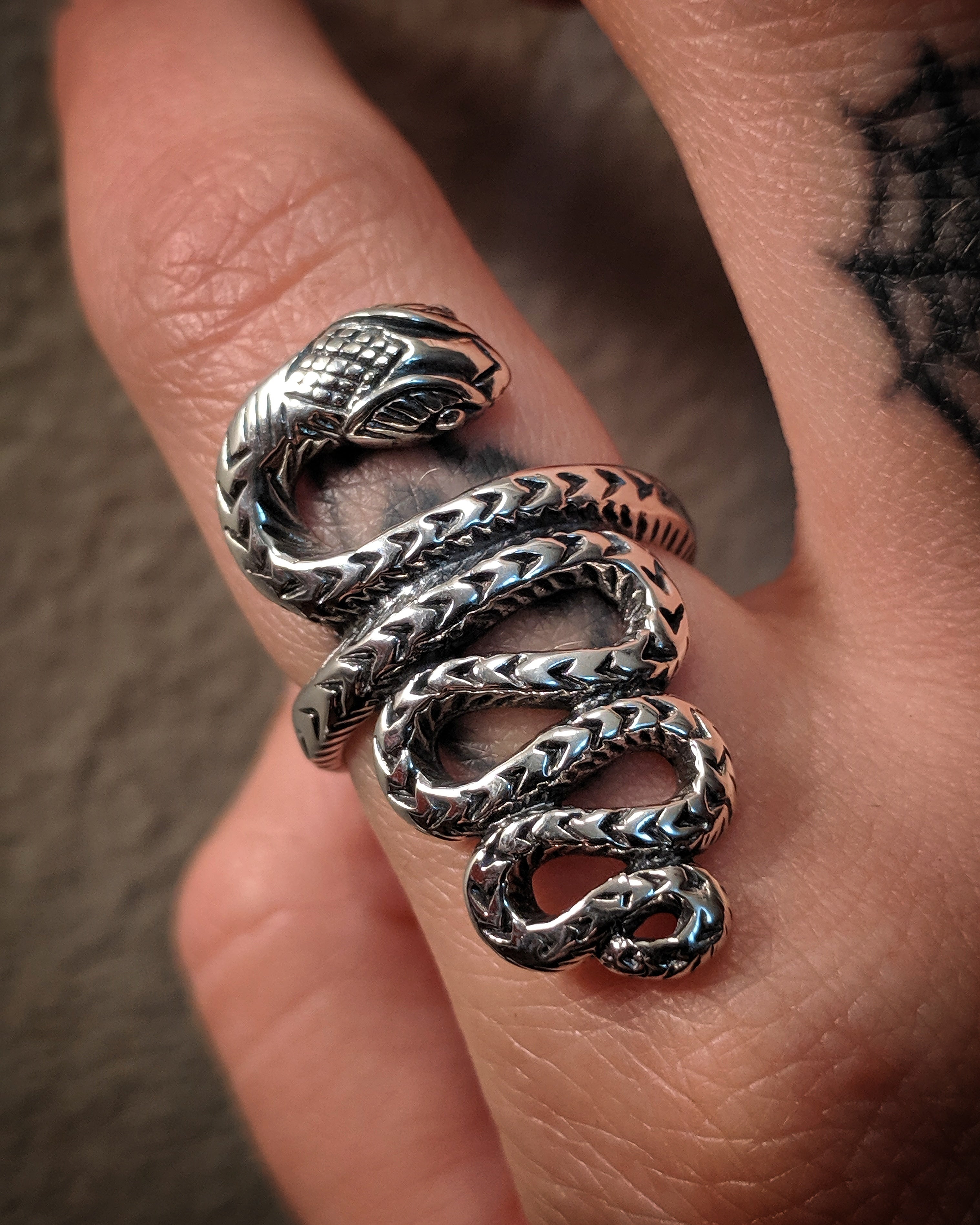 Statement Textured Snake Sterling Silver Ring