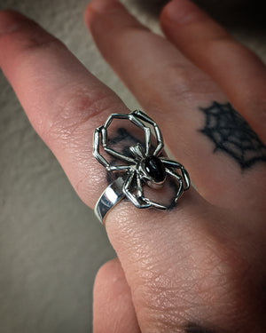 Spider Ring With Faux Black Onyx Sterling Silver Ring