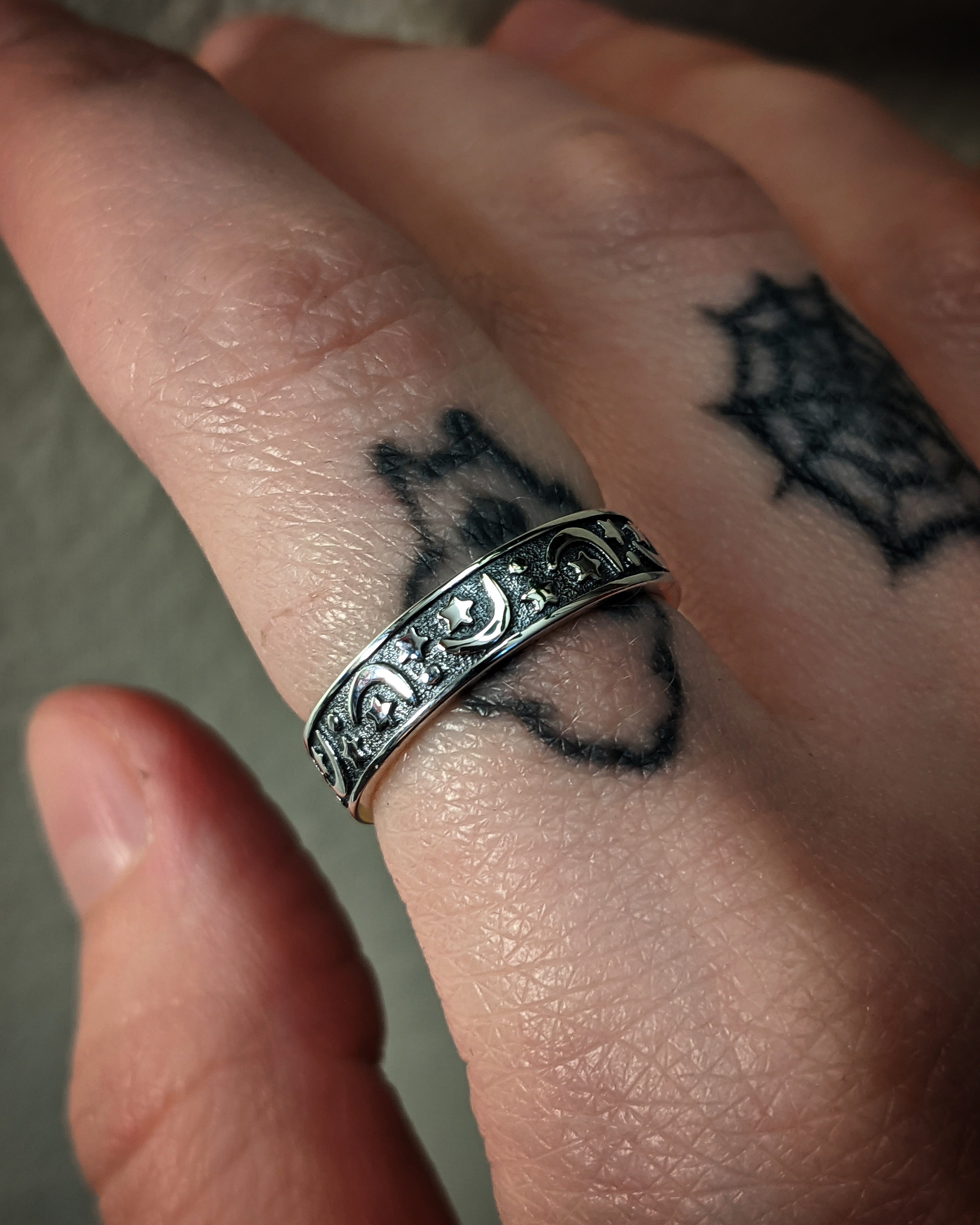Magical Moon And Star Night Sterling Silver Ring