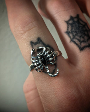 Scorpion With Faux Onyx Sterling Silver Ring