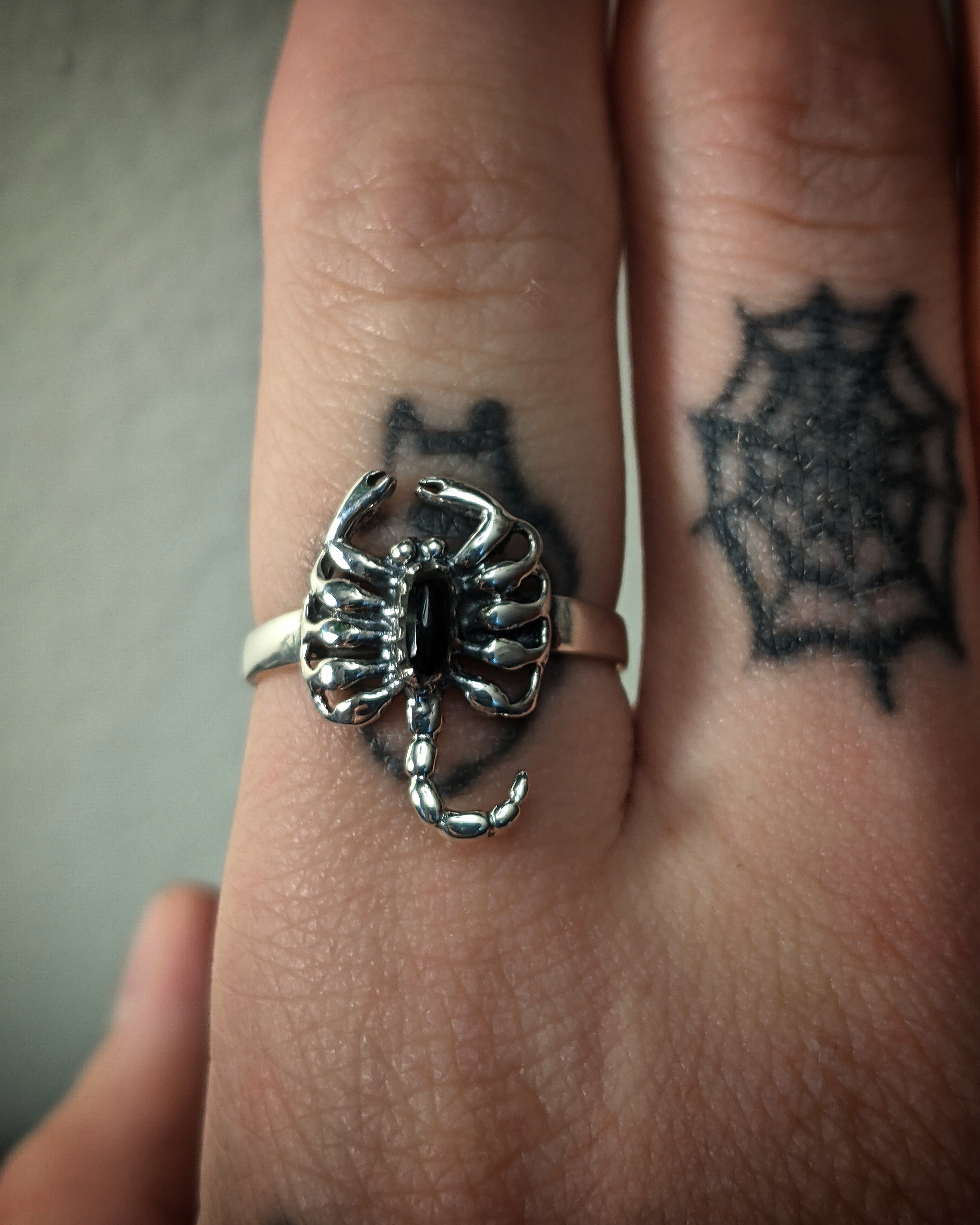 Scorpion With Faux Onyx Sterling Silver Ring