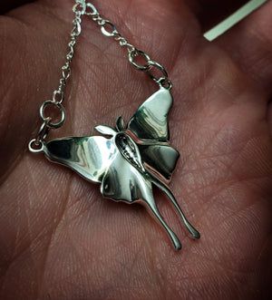 Sterling Silver Luna Moth Pendant With (1) 18 INCH Sterling Silver Chain