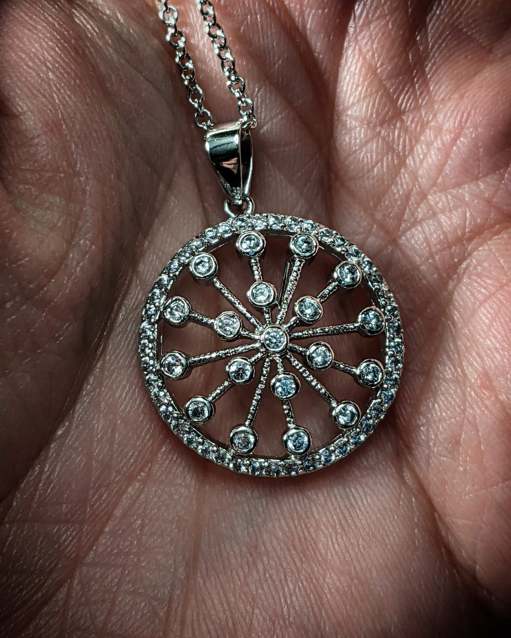 Sterling Silver Cubic Zirconia Winter Snowflake Pendant With (1) Adjustable 18 INCH Sterling Silver Chain