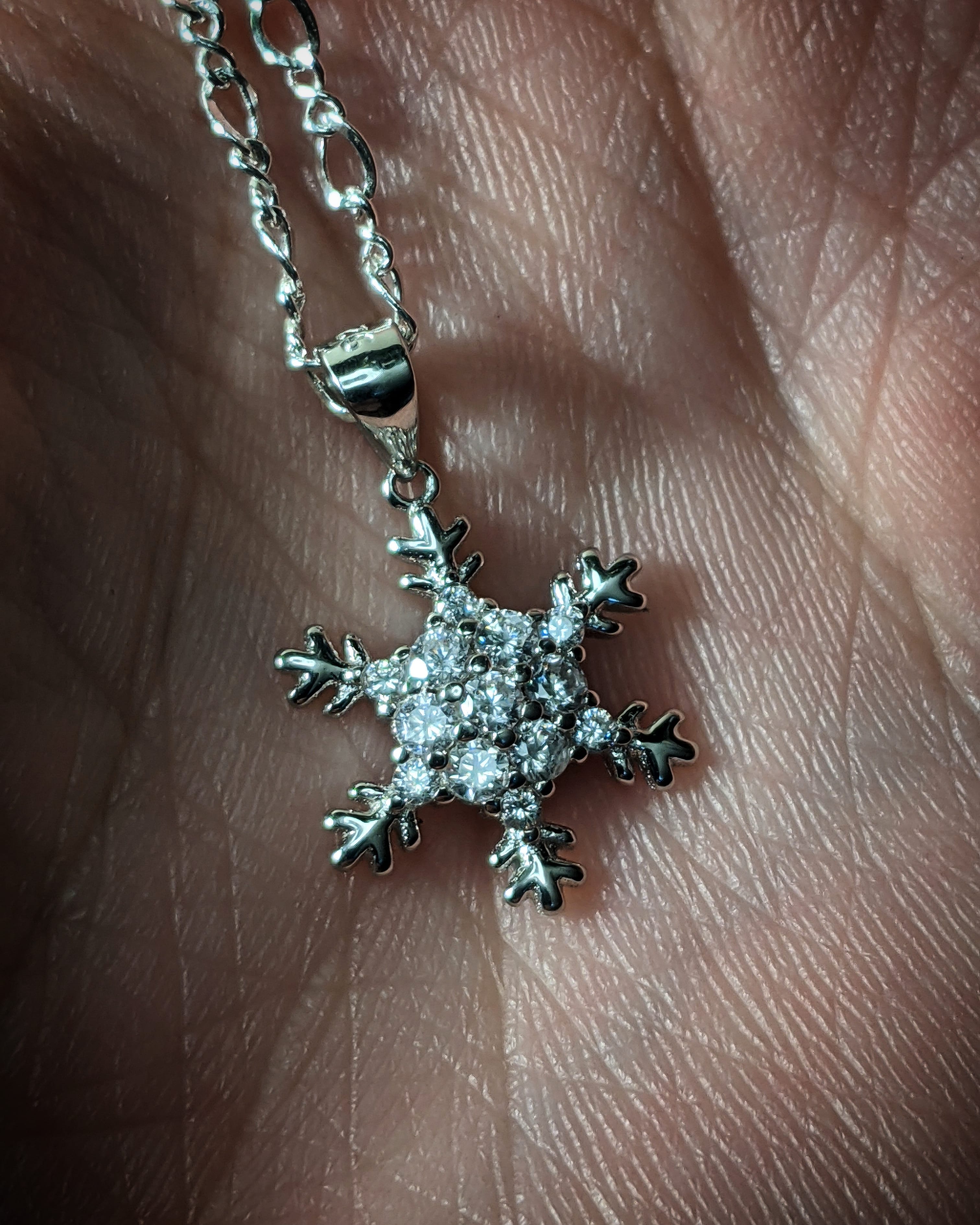 Sterling Silver Cubic Zirconia Extra Small Winter Snowflake Pendant With (1) Adjustable 18 INCH Sterling Silver Chain