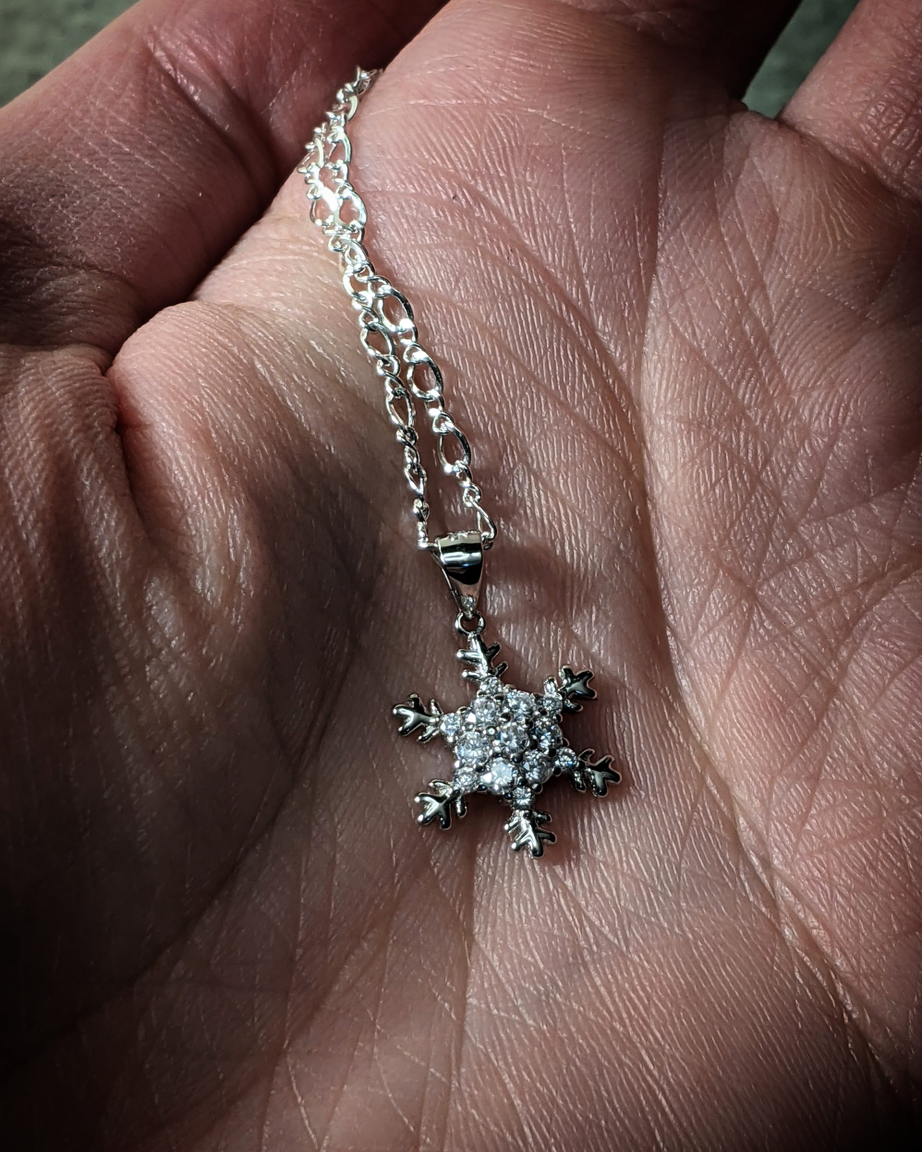 Sterling Silver Cubic Zirconia Extra Small Winter Snowflake Pendant With (1) Adjustable 18 INCH Sterling Silver Chain