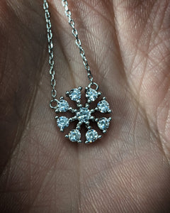 Sterling Silver Cubic Zirconia Small Winter Snowflake Pendant With (1) Adjustable 18 INCH Sterling Silver Chain