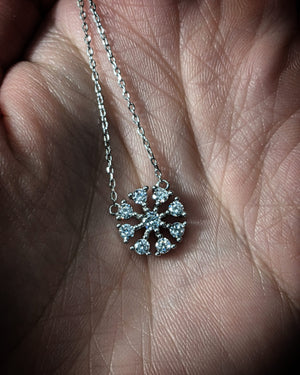 Sterling Silver Cubic Zirconia Small Winter Snowflake Pendant With (1) Adjustable 18 INCH Sterling Silver Chain