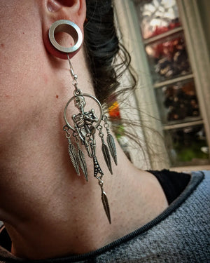 Abstract Skeleton Feather Extra Long Dangle Chandelier Earrings With Surgical Stainless Steel Ear Hooks