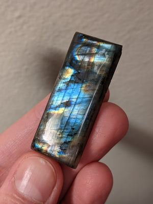 Flashy Blue Yellow Orange Rectangle Labradorite Cabochon