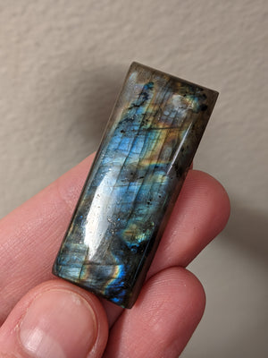 Flashy Blue Yellow Orange Rectangle Labradorite Cabochon