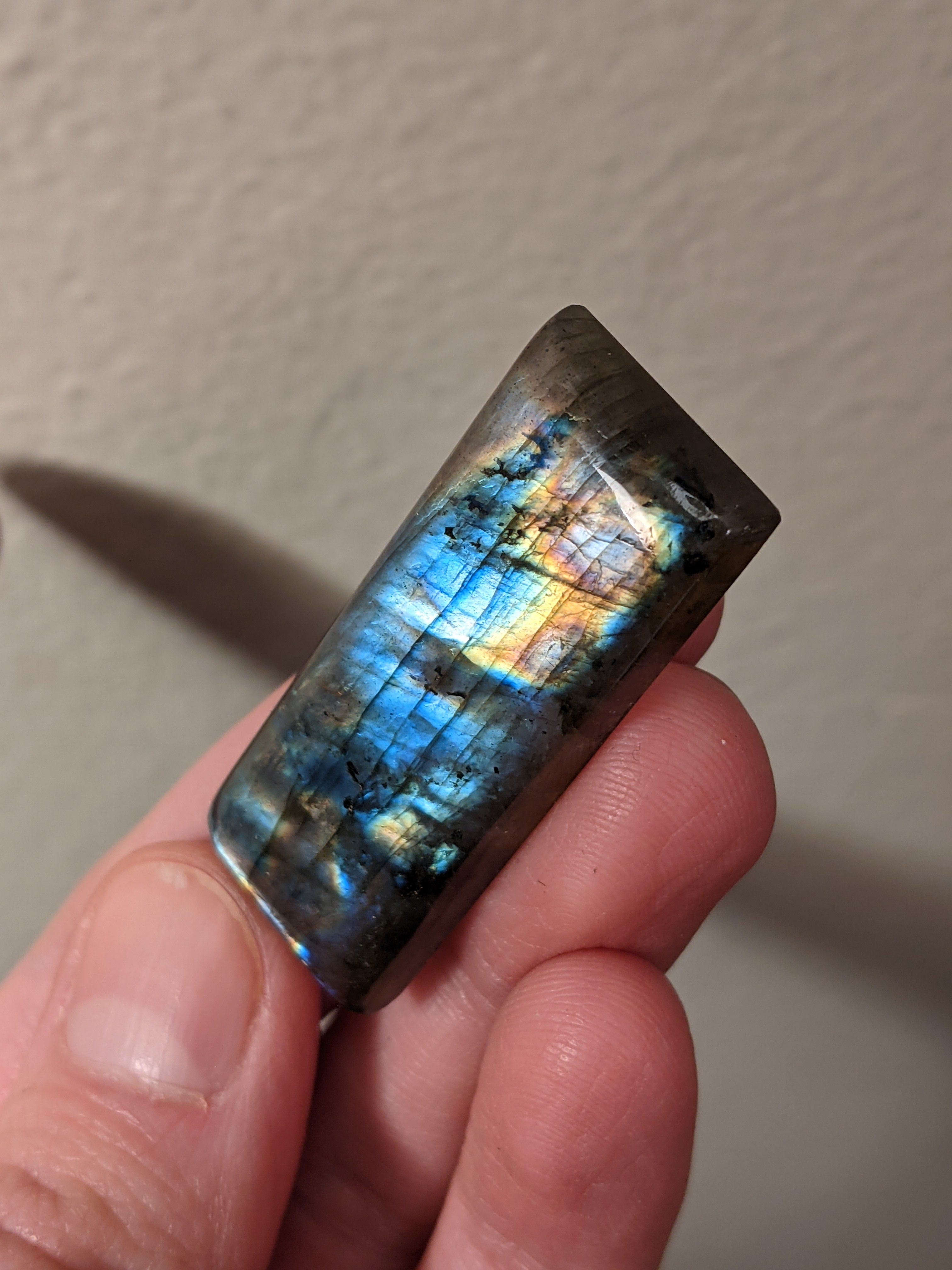 Flashy Blue Yellow Orange Rectangle Labradorite Cabochon